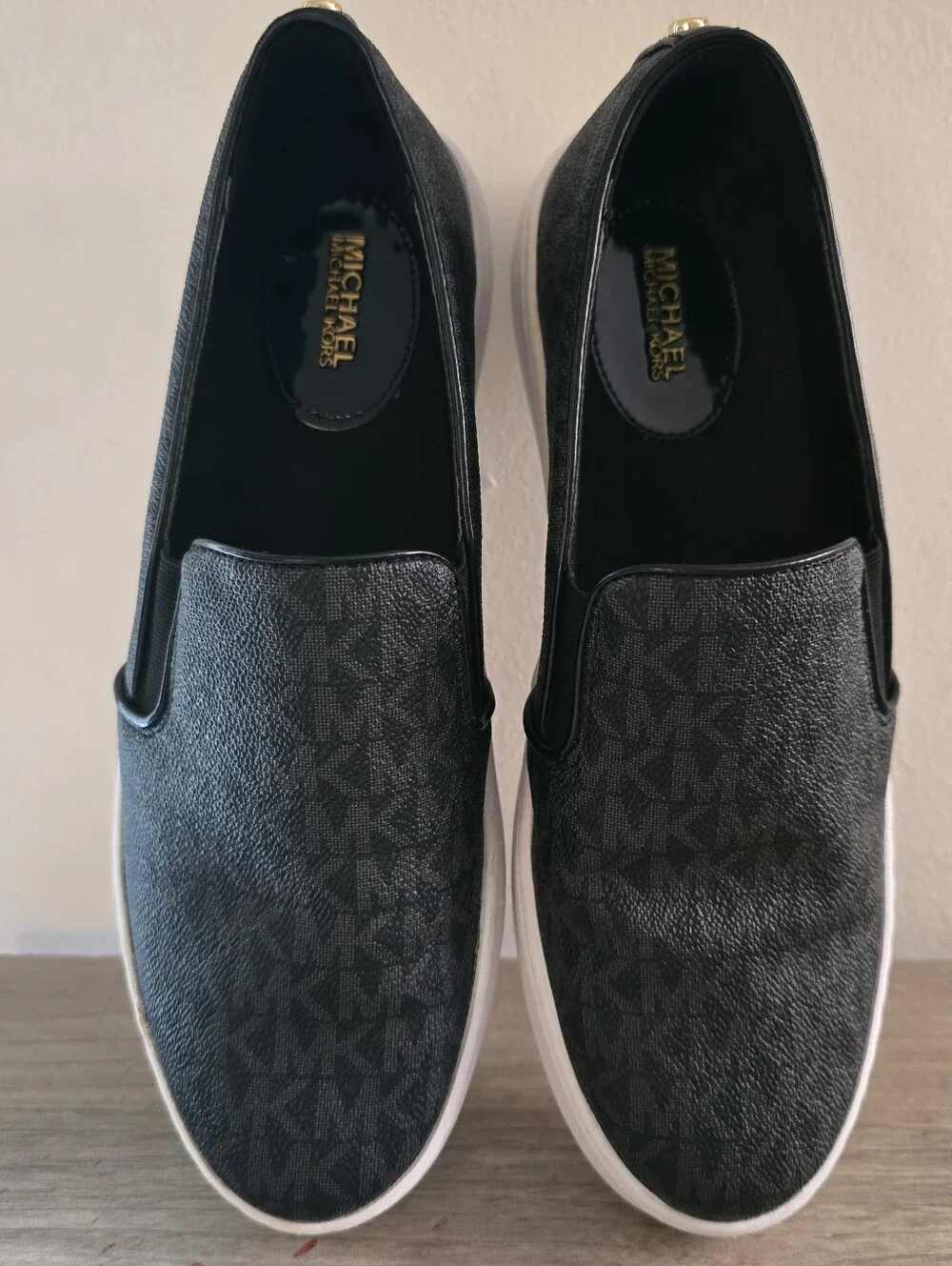 Michael Kors Keaton Slip On Sneakers Black Monogram Size 9